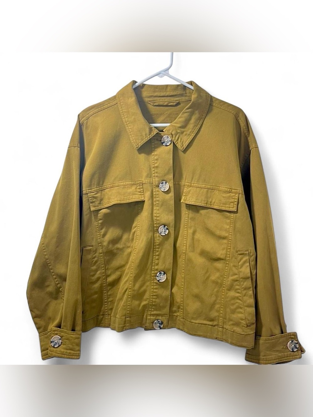 Ava & Viv Women's Olive Green Full Button Front Denim Style Anorak Jacket